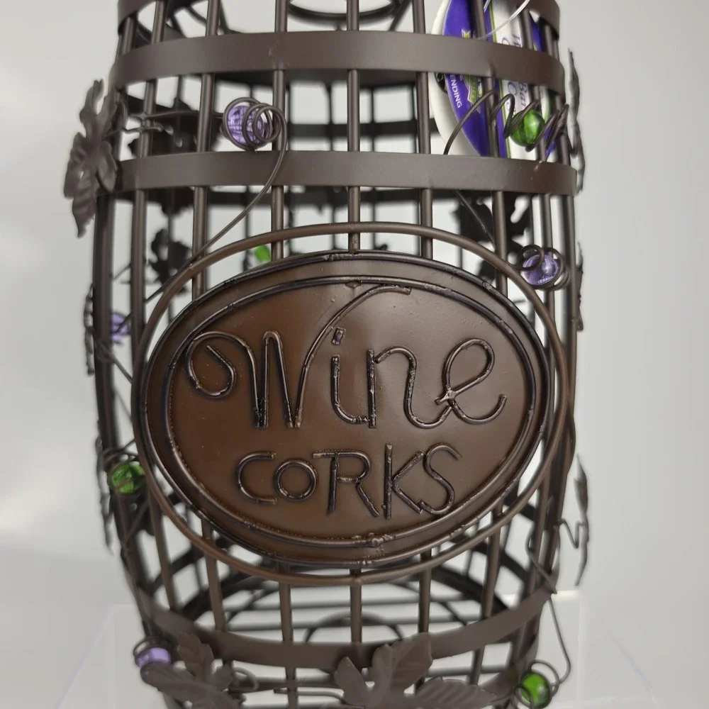 Wine Barrel Cork Cage Metal Grapevine Beaded Holder Epic Products New With Tags